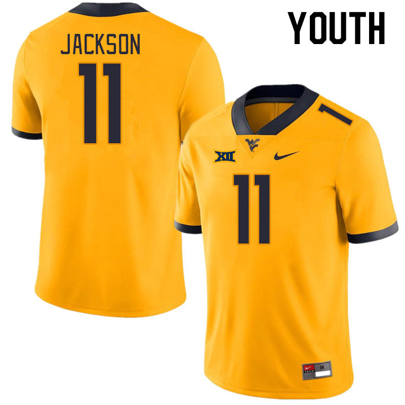 Youth #11 T.J. Jackson West Virginia Mountaineers College Football Jerseys Stitched Sale-Gold